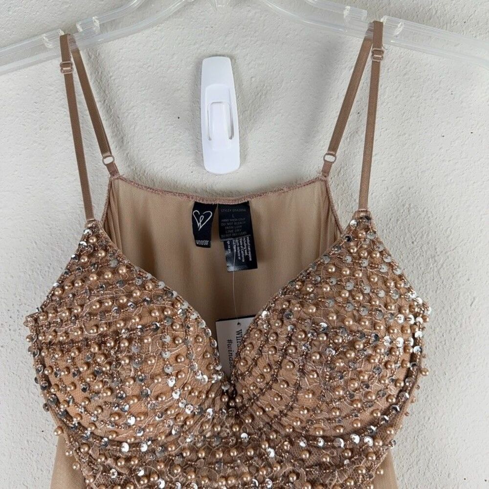 New Windsor Large Beige Sequin Beaded Mesh One Piece Bodysuit Party Festival - Picture 2 of 9